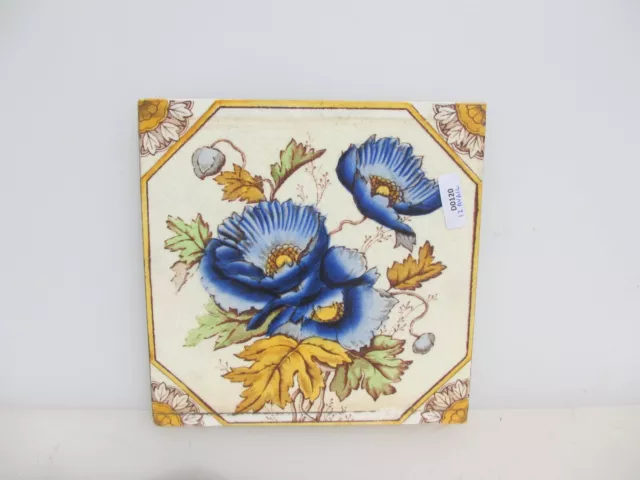 Antique Ceramic Tile Old Vintage Floral Flowers Leaf Art Nouveau Rococo Leaf