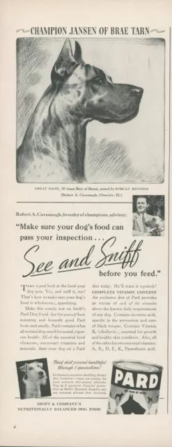 1941 Pard Dog Food Great Dane Champion Jansen of Brae Tarn Vintage Print Ad L5