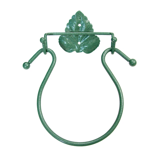 Wall Mounted Metal Hand Towel Holder Farmhouse Green Leaf Horseshoe Ring Hook