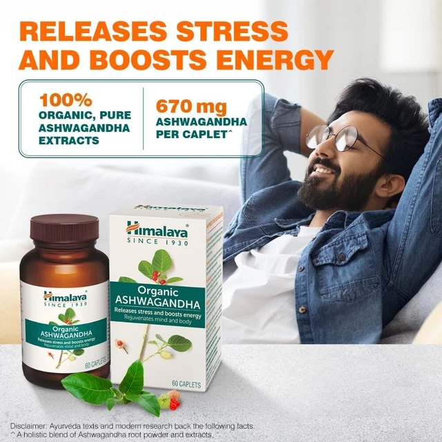 HIMALAYAN ORGANIC ASHWAGANDHA 670mg -30 Tablets Releases Stress &Boosts ...