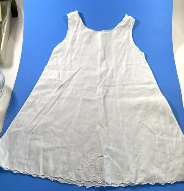 Antique White Hand Sewn Cotton Linen Slip Approx. Girls 3T Size  Embroidered