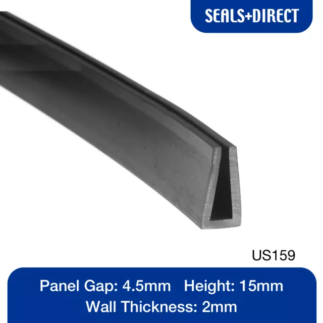 Rubber Square U Channel Section US159 Seal - Fits 4.5mm Panel Edge - 15mm Height