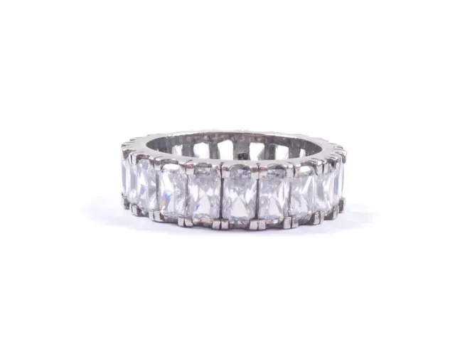 Full Eternity Band Ring 925 Sterling Silver Baguette Cubic Zirconia Stones