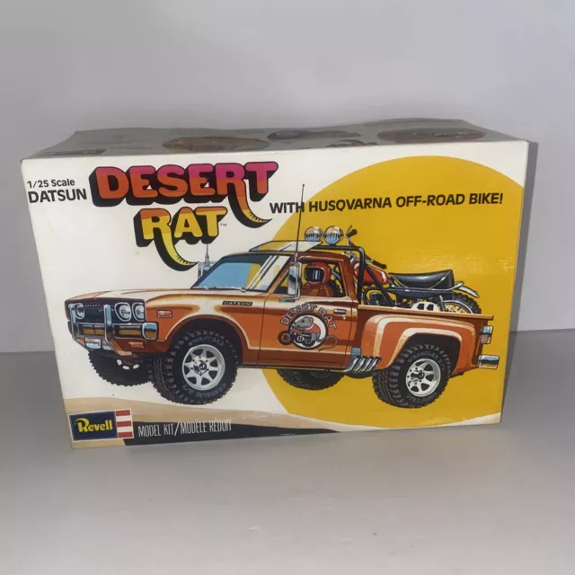 Vintage Revell Datsun Desert Rat Truck w/ Husqvarna off road bike 1/25 model kit