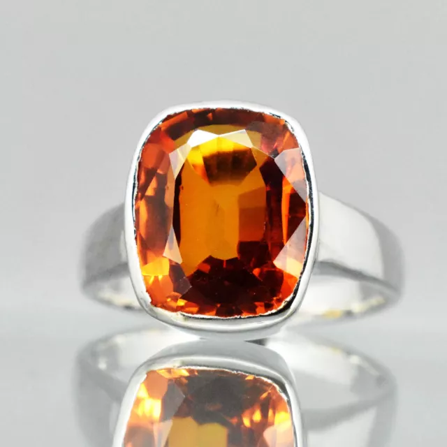 10 Cts Natural Orange Sapphire Cushion Cut 925 Sterling Silver Ring For Unisex