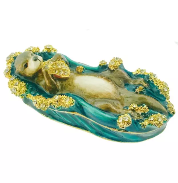 Sea Otter Bejeweled Crystal Enamel Pewter Trinket Box Ocean Gift Boxed