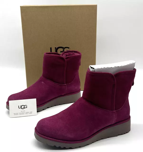 UGG Kristin Womens Size 9 M Wedge Leather Plum Purple Boots 1012497