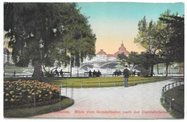 AK Dresden Blick Gondelhafen Carolabrücke 1913 Ansichtskarte Postkarte