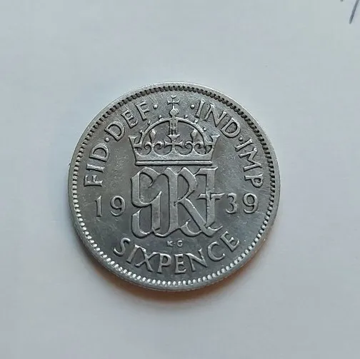 1939 King George VI Silver Sixpence Fine .500 Silver Coin Nice Circulated Coin