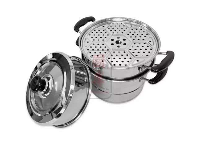 26cm 28cm 3 Tier Stainless Steel Pot Steamer Set with Glass Lid