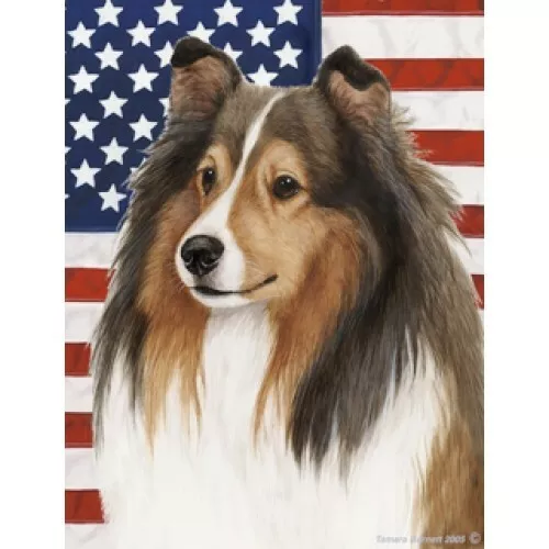 Patriotic (D2) Garden Flag - Sable Shetland Sheepdog Sheltie 320141