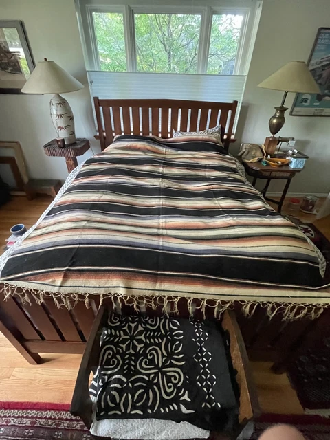 Vintage 1950's Hand Loomed Wool Serape Blanket Puebla Saltillo