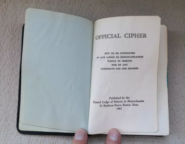 Vtg 1961 MASONS OFFICIAL CIPHER BOOK GRAND LODGE MASSACHUSETTS MASONIC CODE