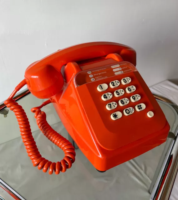 Téléphone Socotel orange à touches Temat Quimper 1984