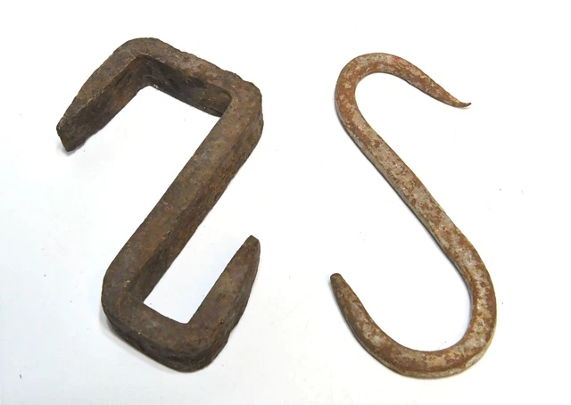 2 Vintage Industrial Cast Iron Hooks Possible Meat Hooks