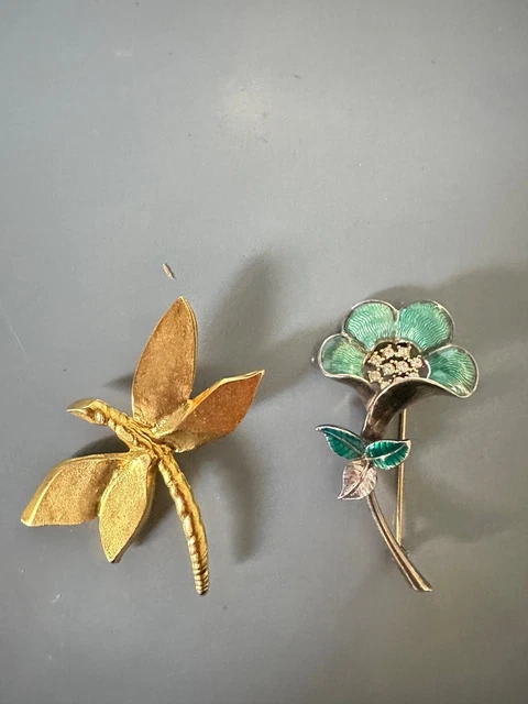 Lot de 2 broches anciennes - fabrication artisanale- fait main - parapluie - parasol - vintage