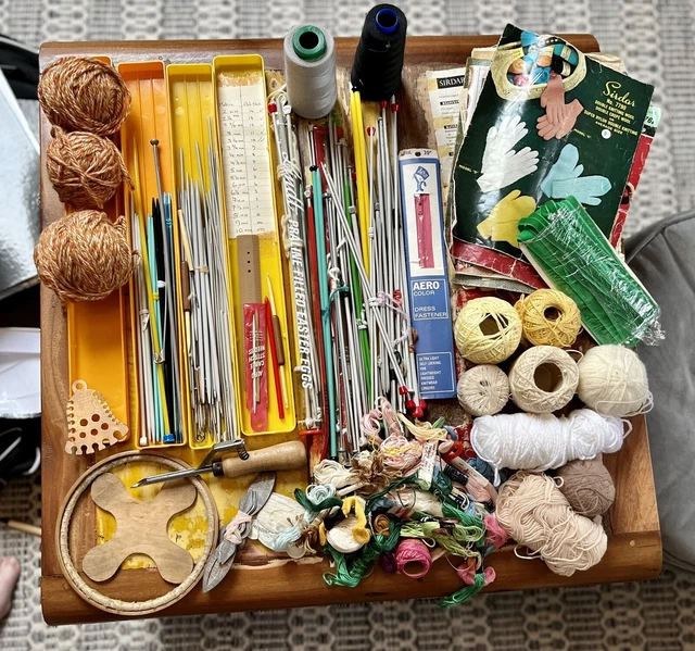 Large Bundle of Mixed Vintage Sewing / Knitting Needles Crochet Patterns Thread