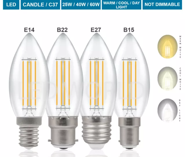 E14 E27 Candle Screw/Bayonet B22 B15 LED Bulbs 25W 40W Warm/Cool White Daylight