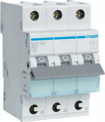 Interruptor de protección de línea Hager MCS325 3 polos, 6kA, característica C, 25A, QuickCo