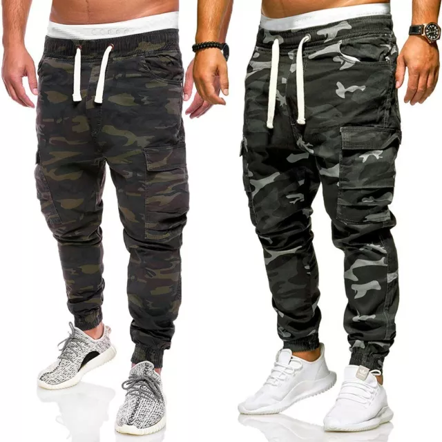 Mens Jogger Pants Fitness Trousers Camo Tracksuit Slim Fit Bottoms Size M 4XL