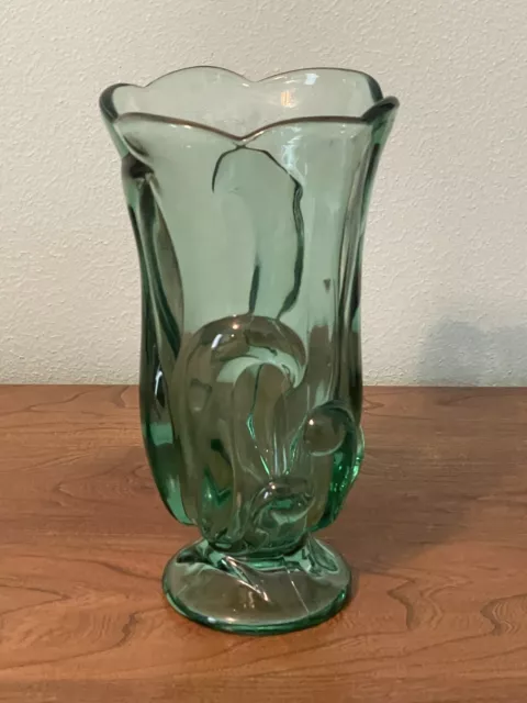VTG Fenton Art Glass Sea Mist Green Stylized Swirl Vase USA 09758