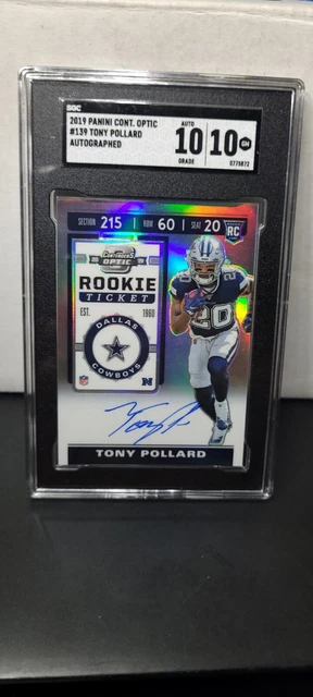 2019 Contenders Optic Rookie Ticket Tony Pollard Silver Holo🔥SGC 10🔥AUTO 10