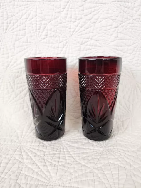 Set of 2 Vintage Cristal d'Arques Durand Antique Ruby Red Tumblers Glasses
