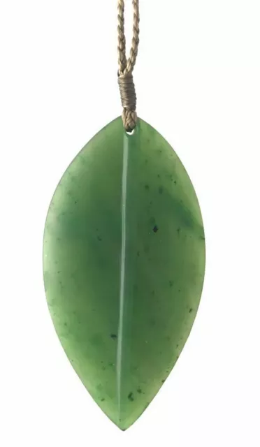 Genuine Natural Green Nephrite Jade Leaf Pendant Necklace on Cord