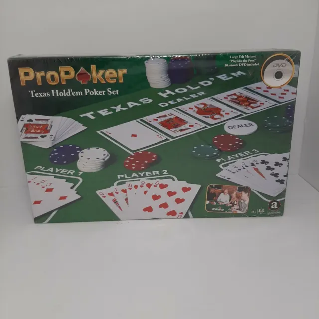 ProPoker Texas Hold'em Poker Casino Game Night Set New Sealed 200 Chips Felt Mat