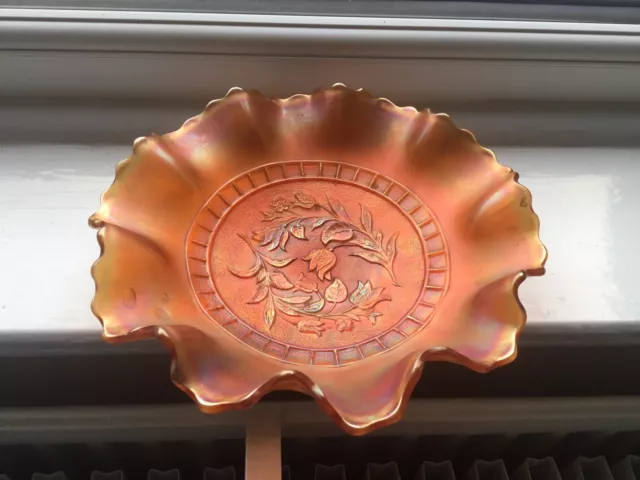 Vintage Marigold Coloured Carnival Glass Dish