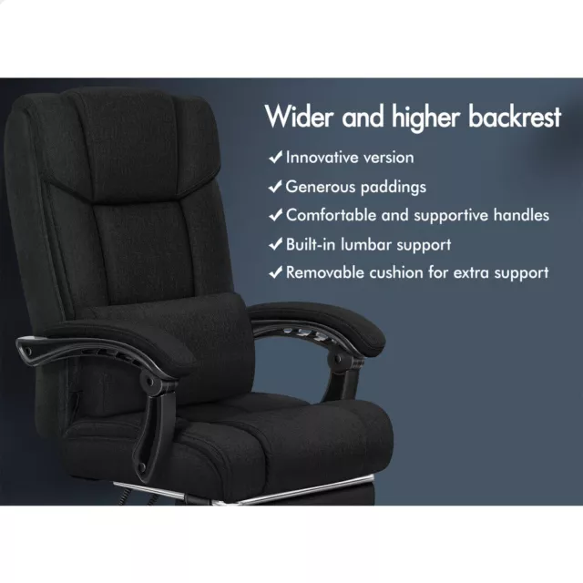 ALFORDSON Office Chair Executive Computer Gaming Fabric Seat Recliner Black 3