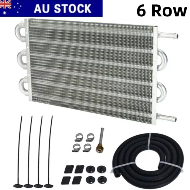 6 Row Aluminum Remote Transmission Oil Cooler Auto-Manual Radiator Converter Kit