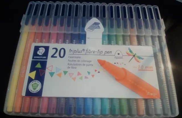 Staedtler 20 pack Triplus Fibre-Tip Pens, Assorted Colours. 1.0mm. New.Fast post