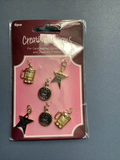 Set of 6 Beer Drinking themed charms ideal for cardmaking & other crafts - BNIP