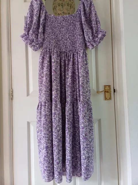 Purple Floaty Shirred  👗 dress super stretchy Midi Or Petite Maxi 3XL  20 22