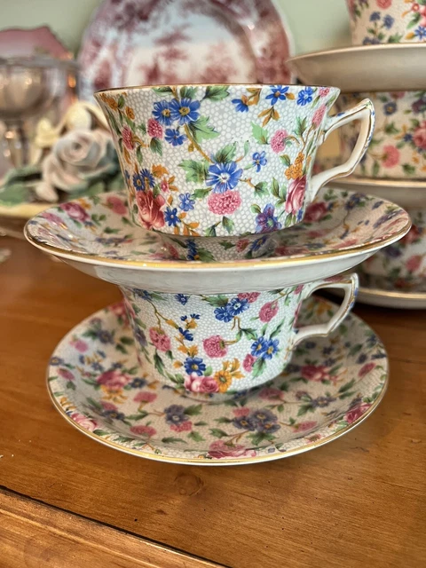 6 Vintage Royal Winton Grimwades Old Cottage Chintz Tea Cups Saucers 1930-1960 3