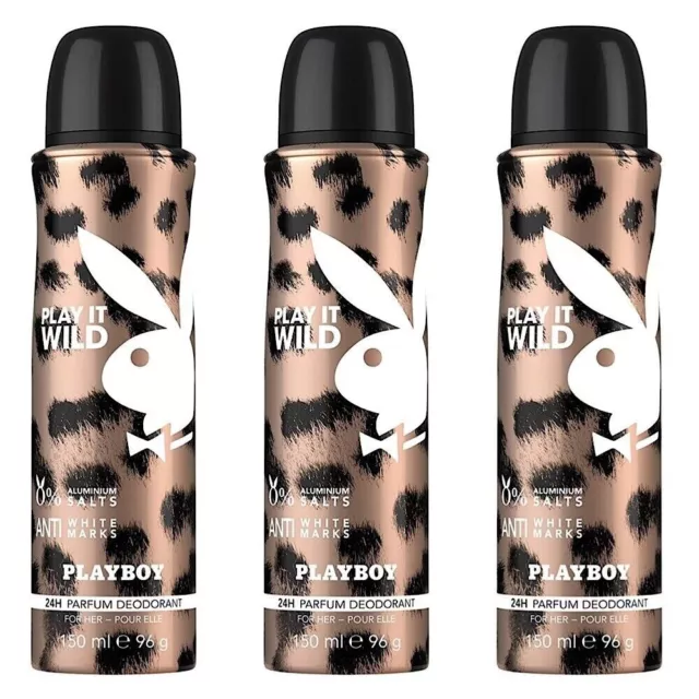 Playboy Play It Wild Deodorant  24H 3 x 150 ml nur 1 x Versandkosten