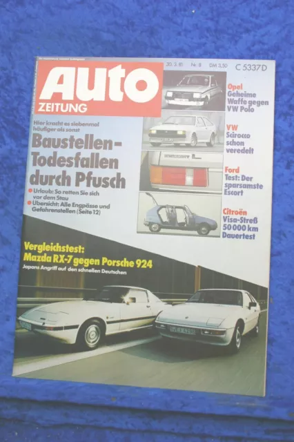 Auto Zeitung 8/81 Mazda RX7 Porsche 924 BMW 520 Opel Corsa Citroen Visa Super