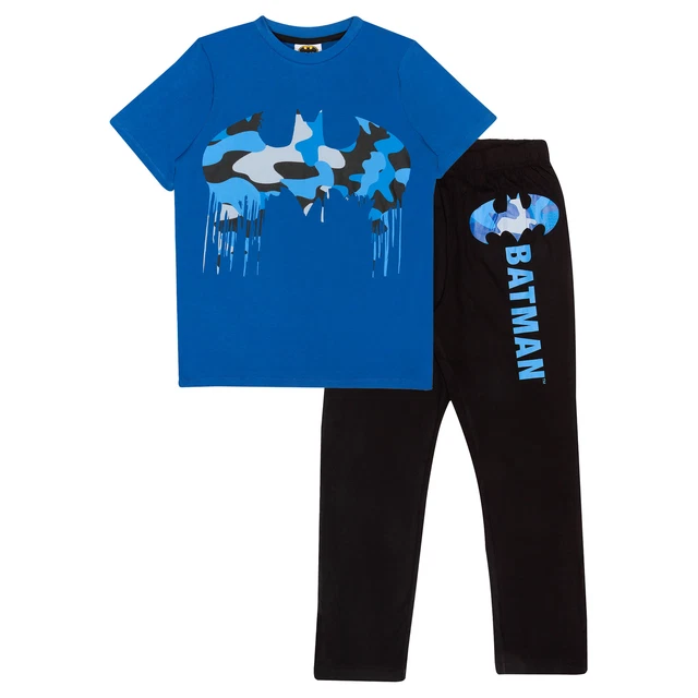 Official DC Comics Batman Camo Drip Logo Kids Long Pyjamas Set