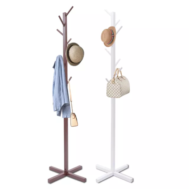 Wooden Coat Rack Rack Hall Tree Entryway Coat Organizer Stand W/ 8 Hooks 150cm