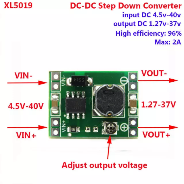 DC-DC 2A DC4.5V-40V To 3.3V 6V 9V 12V Micro Buck Step Down Adjustable Converter