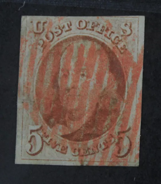 CKStamps: US Stamps Collection Scott#1 5c Franklin Used CV$375