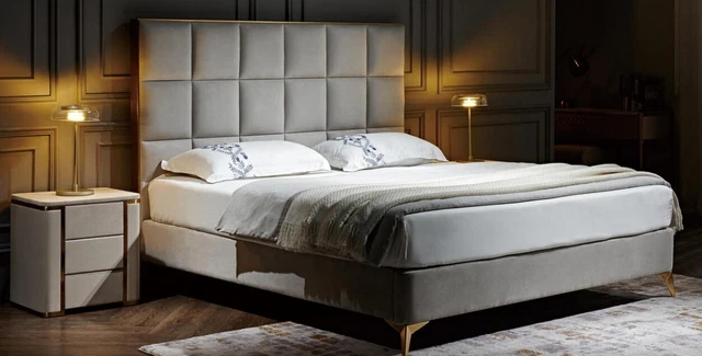 Lit 2x Table de Chevet 3 Parties Chambre Set Luxe Design Groupe Ensemble