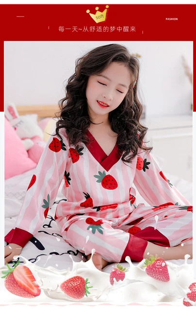 1 Set Printing Sleepwear Lovely Ice Silk Pajamas Home Sleeve Night Wear 3