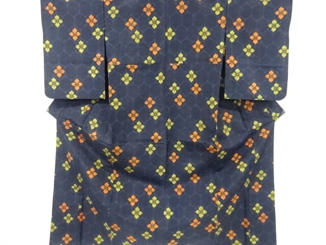 6551276: Japanese Kimono / Antique Hitoe Kimono / Tsumugi / Woven Floral Kikko