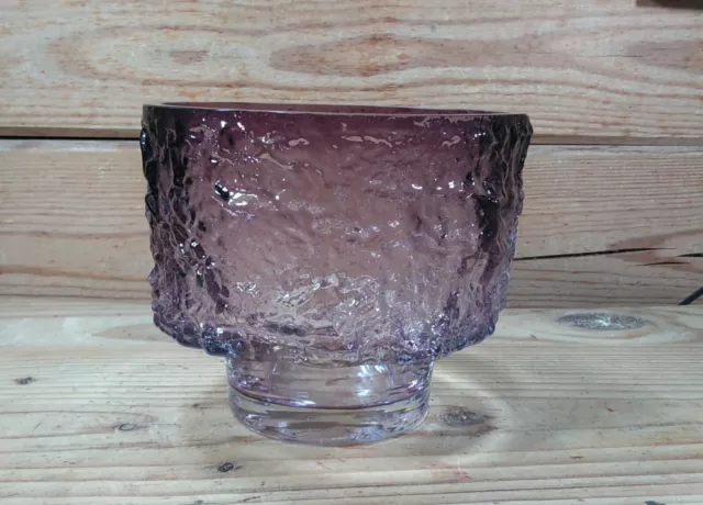 Vintage Kumela Kai Blomqvist Amethyst Art Glass Bowl Vase Kallo Bark