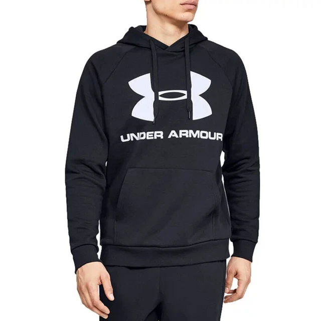 Felpa con cappuccio Under Armour UA Rival in pile logo sportivo da uomo nera 1345628 001