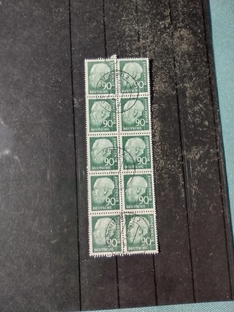 Bundesrepublik: Nr. 265 (90 Pf. Heuss) im Zehnerblock gestempelt !!