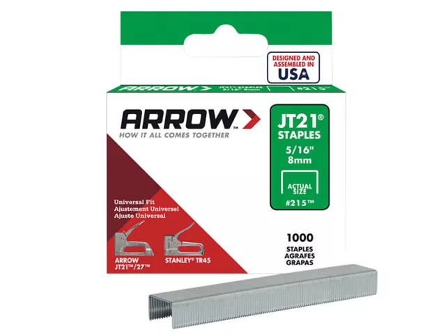 Arrow JT21 T27 Staples 8mm ( 5/16in) (Box 5000) ARRJT21516