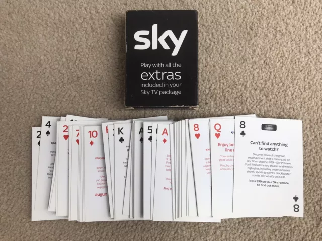 Tarjetas de juego Sky TV Reino Unido póquer solitario Rummy Cribbage blackjack